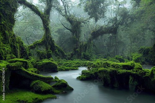Fotografia amazon rainforest, tropical vegetation with old trees, jungle landscape with cre