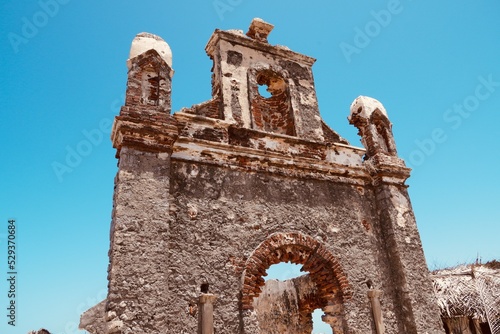St. Antony's Church in Rameshwaram, Tamilnadu. Ruins of ancient church in India. Remains of historical building affected by Super Cyclone in Dhanushkodi.