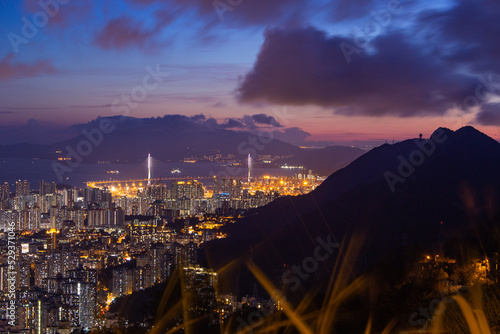 Beautiful sunset over the city  Kowloon peak  Kowloon  Hong Kong