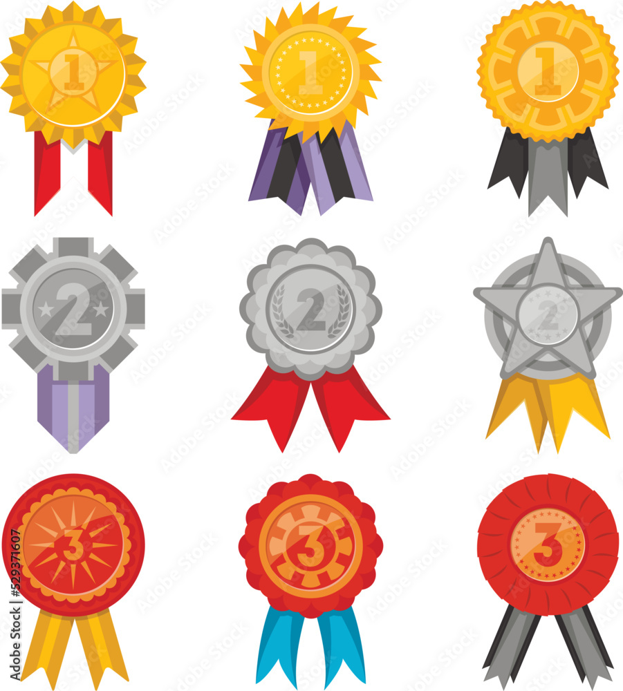 Golden, silver and bronze medals with ribbons collection isolated on ...