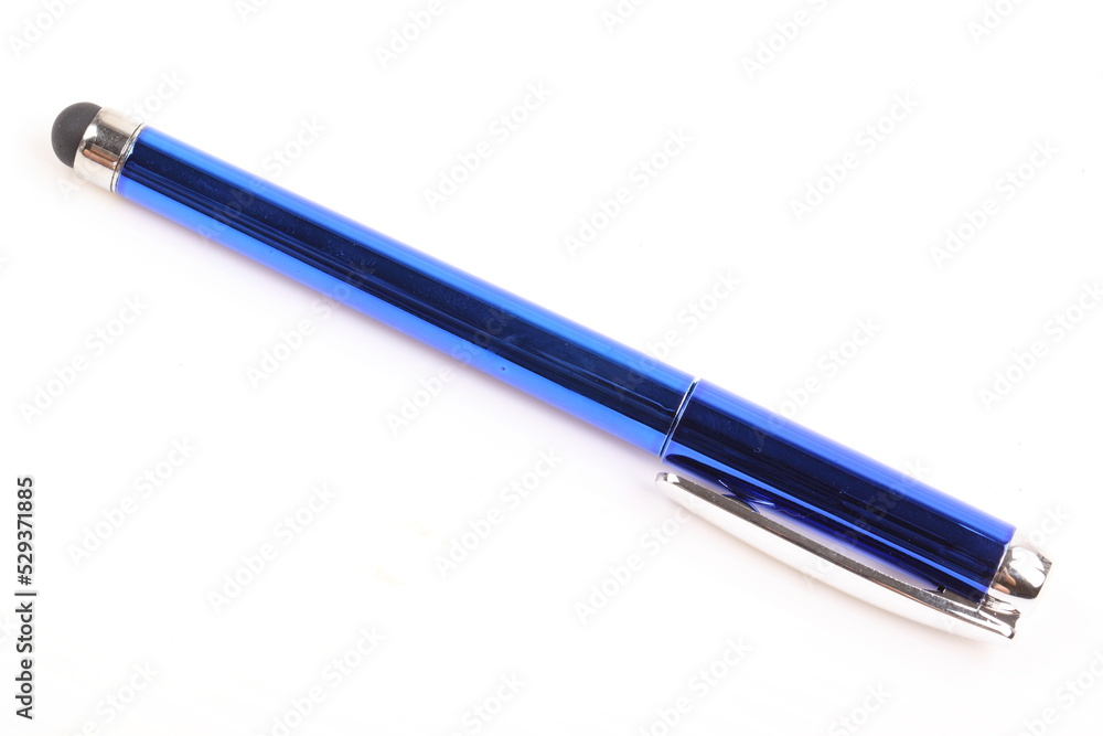 Blue pen isolated on white background, silver color Blue pen isolated on white background, silver color