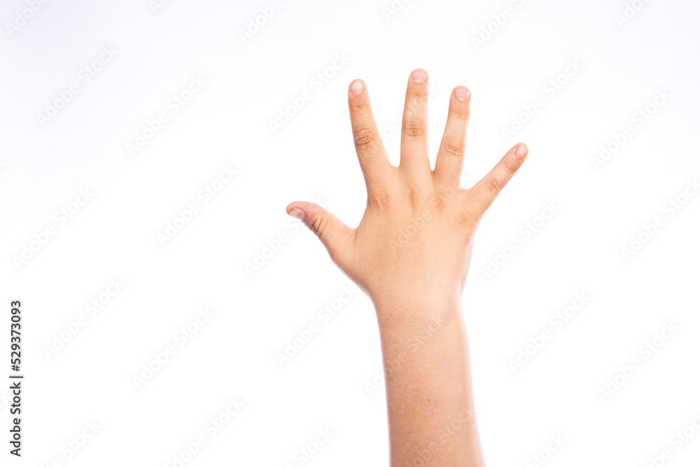 Number five counting, Child hand isolated on white Number five counting, Child hand isolated on white