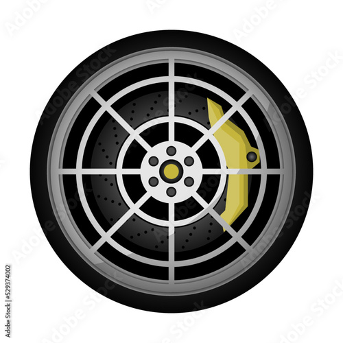 Modern car titanium rim icon. Consumables for car, auto service concept, wheel vehicle isolated on white background vector illustration.