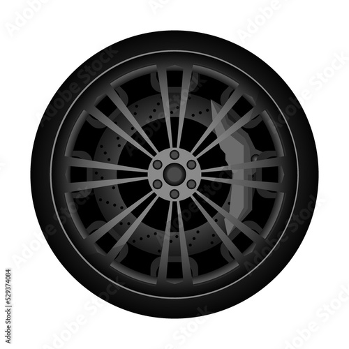 Automobile titanium rim icon. Consumables for car, auto service concept, wheel vehicle isolated on white background vector illustration.