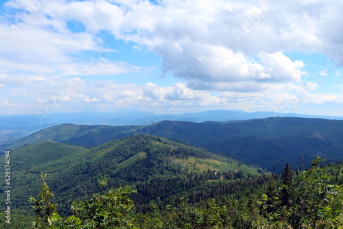 Mountain landscape. Silesian Beskids. Silesian one of the Beskids mountain ranges in Outer Western Carpathians in southern Silesian Voivodeship  Poland