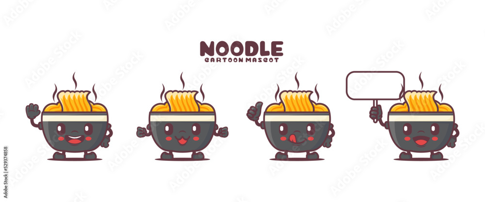 Naklejka premium noodle cartoon mascot with different expressions