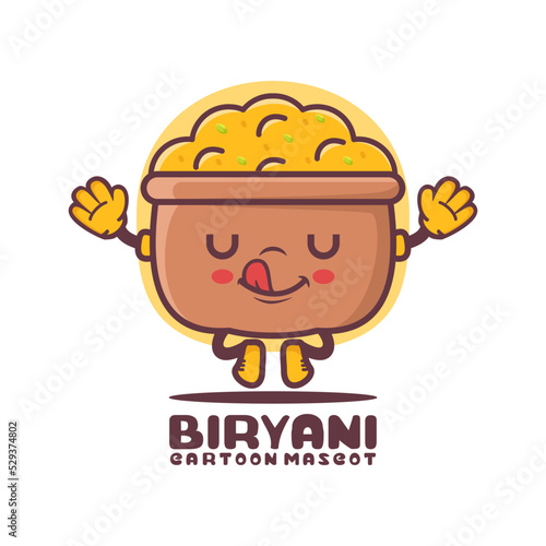 Biryani rice cartoon mascot. indian food vector illustration
