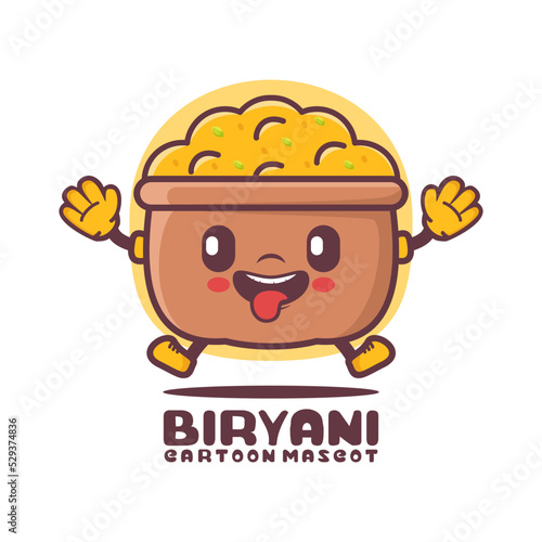 Biryani rice cartoon mascot. indian food vector illustration