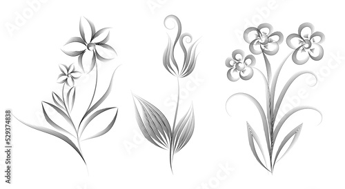 Fototapeta Naklejka Na Ścianę i Meble -  Set of Black flowers sketch drawing with line art on white backgrounds.