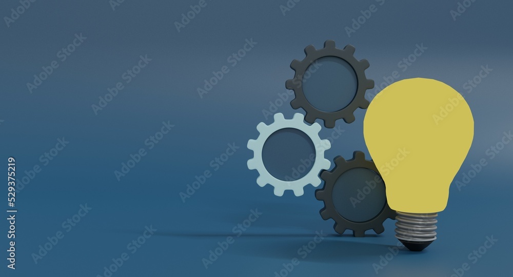 Idea or innovation bulb with gears.interact with gears and lamp.creative business idea.3d render illustration. Idea or innovation bulb with gears.interact with gears and lamp.creative business idea.3d render illustration.