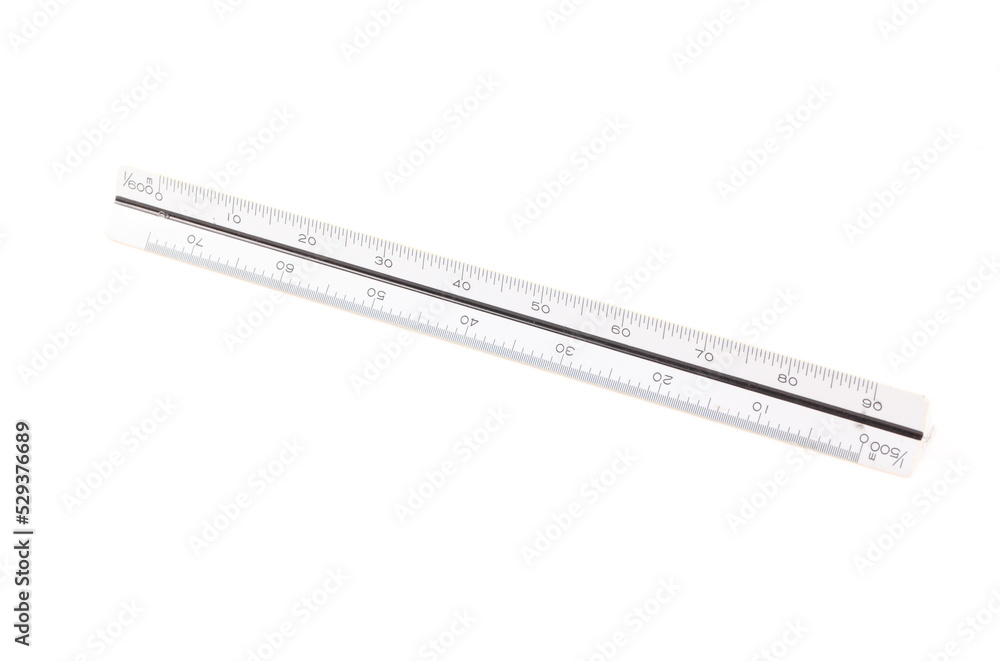 A aluminum ruler shaped triangle. A aluminum ruler shaped triangle.