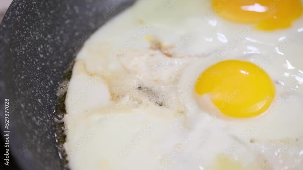 Closeup shot Cooking fried eggs in a Non-stick pan Closeup shot Cooking fried eggs in a Non-stick pan