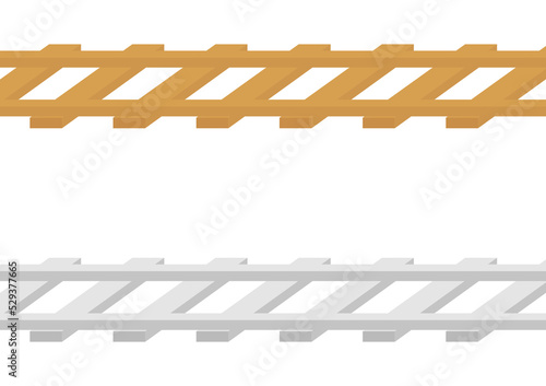 illustration of wooden and iron rails on a white background