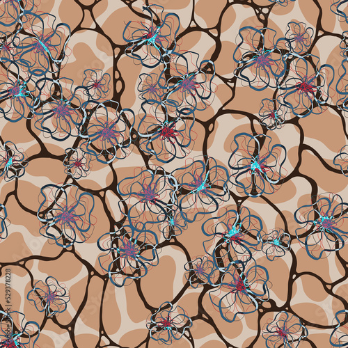 Abstract floral and crack in the ground. Camouflage seamless pattern. Imitation animal skin background with flower.
