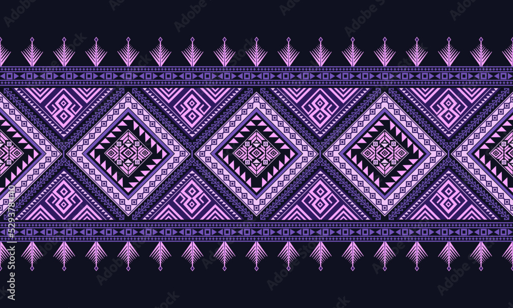 The ancient fabric design of Thai tribes. The ethnic pattern in geometric shapes. The seamless patterns of clothing. The abstract designs of fabric in pink-purple color tone. Vector sarong design. The ancient fabric design of Thai tribes. The ethnic pattern in geometric shapes. The seamless patterns of clothing. The abstract designs of fabric in pink-purple color tone. Vector sarong design.