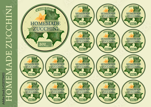 Label for homemade zucchini. zucchini canned packaging
