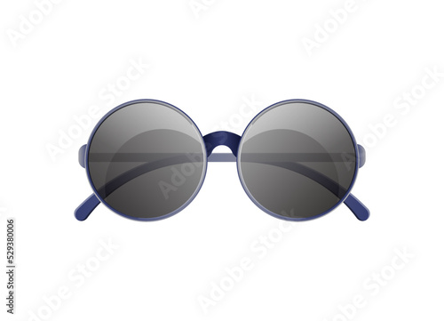 Round lens sunglasses icon. Elegant eyeglasses, trendy fashion accessory isolated on white backogrund vector illustration.