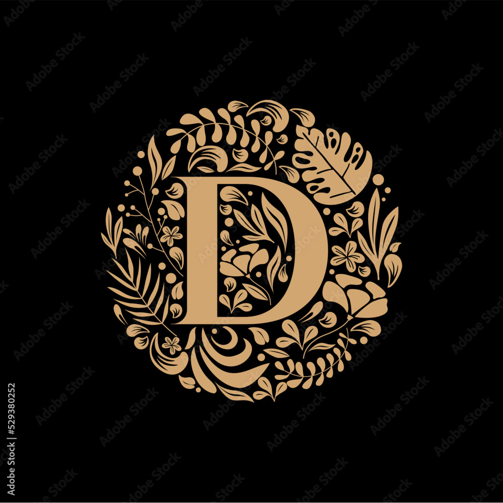 Elegant Luxury Letter D Circle Floral Flowers Elegant Luxury Letter D Circle Floral Flowers