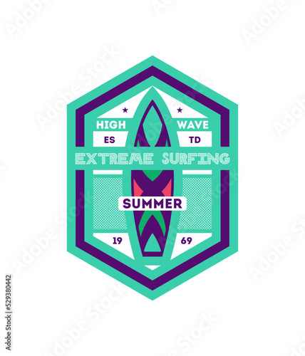 Summer surfing vintage isolated label. Windsurfing society badge, sport center sign, beach activity vector illustration.