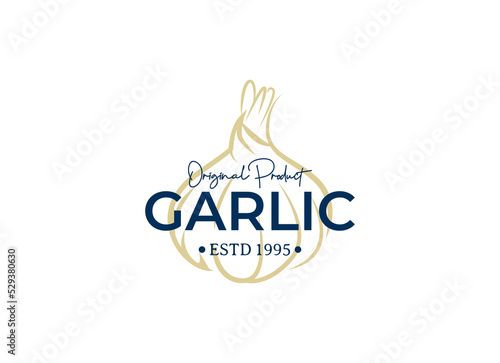 Packaging design template logo and emblem - herb and spice - garlic head. Logo in trendy linear style