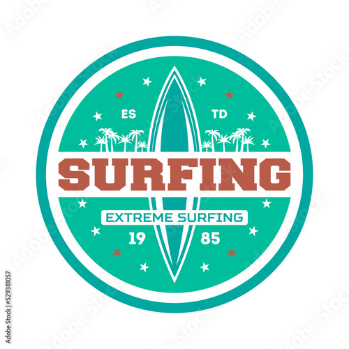 Windsurfing competition vintage isolated label. Surfing society badge, sport center sign, sea activity vector illustration.