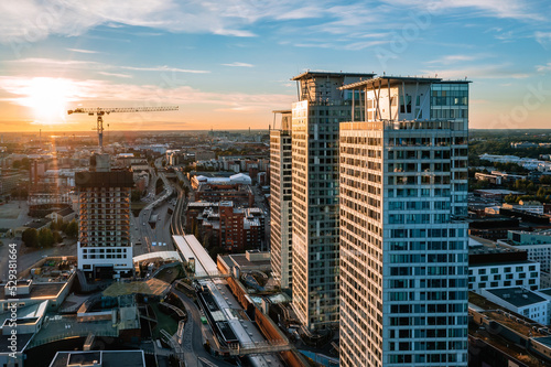 city skyline at sunset