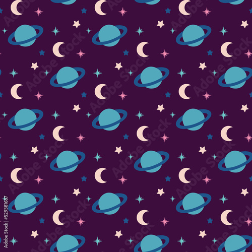 seamless pattern with stars and planet