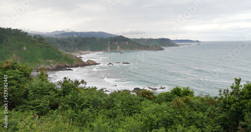 photography of the route of the viewpoints that goes from the beach of Aguilar to the viewpoint of the Holy Spirit, in San Esteban de Nalón, Asturias, Spain, tourist destination,