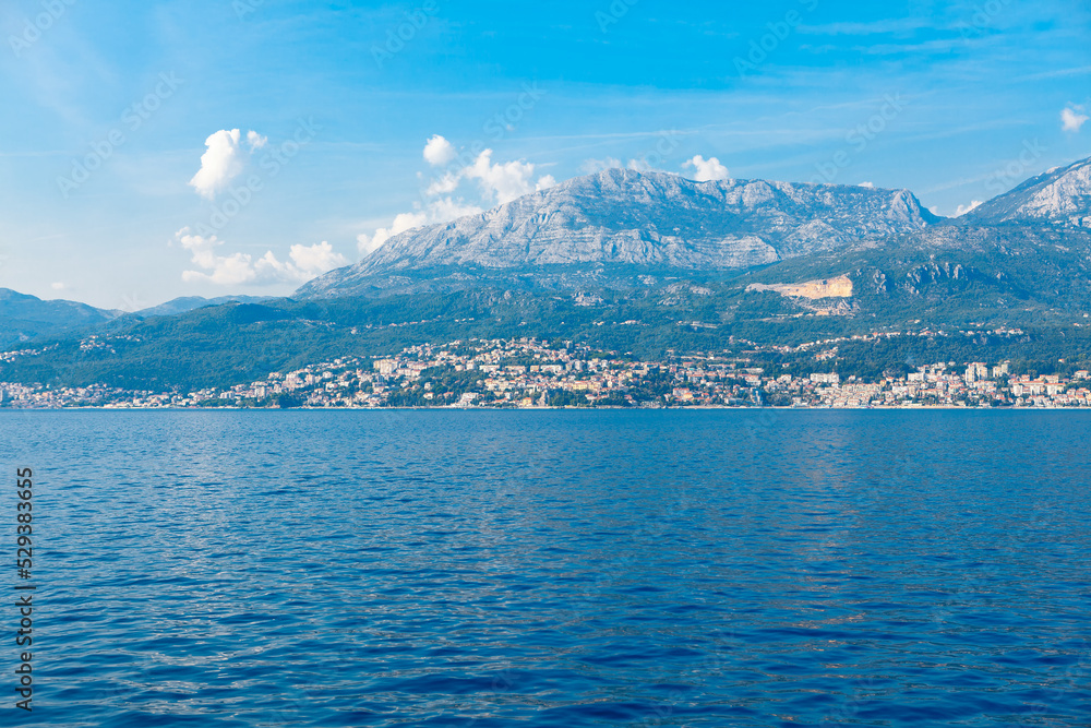 Panoramic of mountain and sea . Herceg Novi is a coastal town in Montenegro