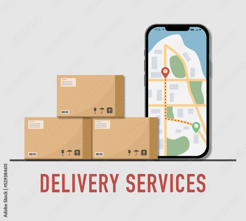 truck with boxes, Express delivery services and logistics. Truck with