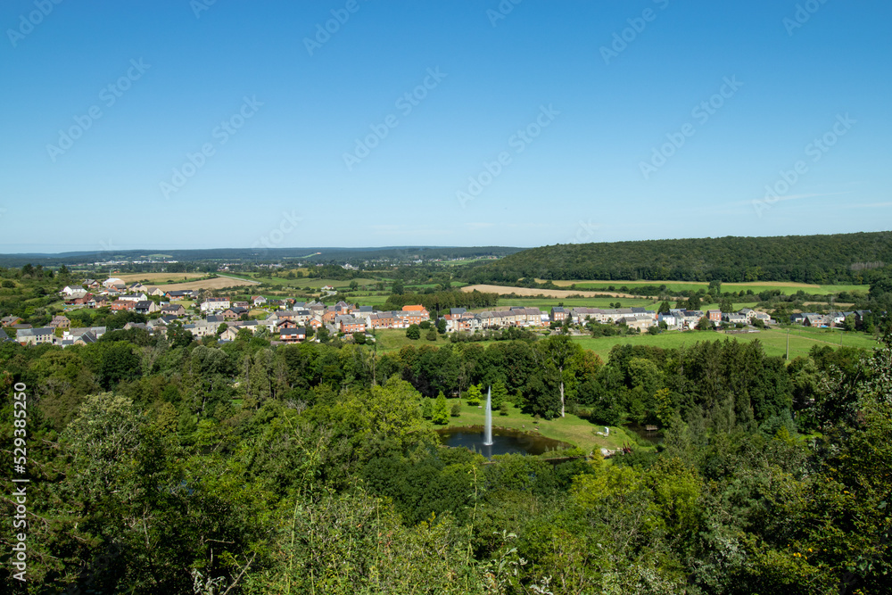 Beautiful landscape of the small town, from a viewpoint along the Fondry des Chiens walking trail. 