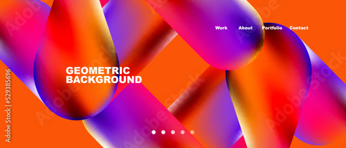 Glassmorphism landing page background template. Colorful glass shapes with metallic effect abstract composition for wallpaper, banner, background