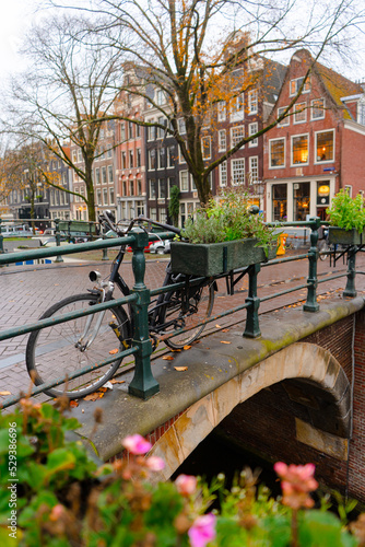 Lekkeresluis Brug , Beautiful bridge in Amsterdam during autumn , winter : Amsterdam , Netherlands : November 26 , 2019 photo