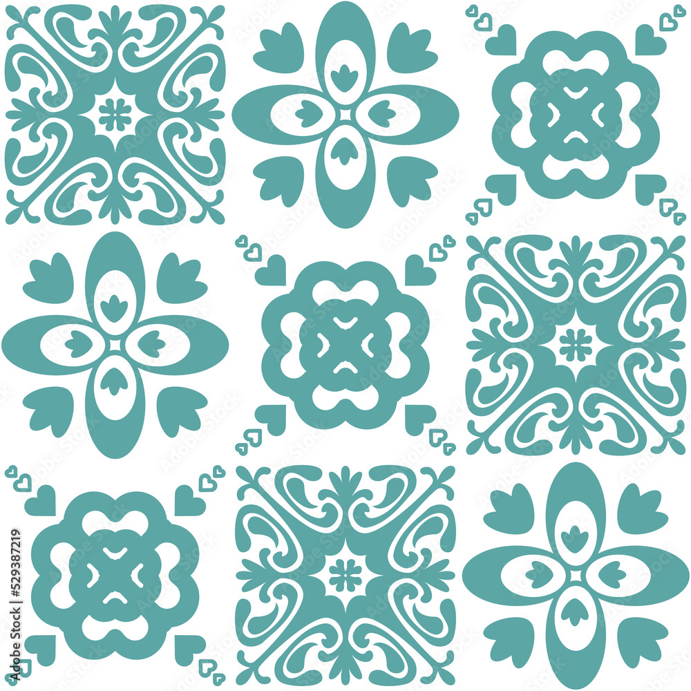 Talavera spanish ceramic tiles for wall decoration, azulejo pattern vector illustration for design