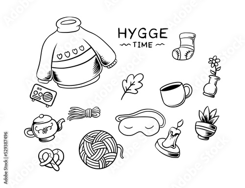 set of hand drawn hygge doodle