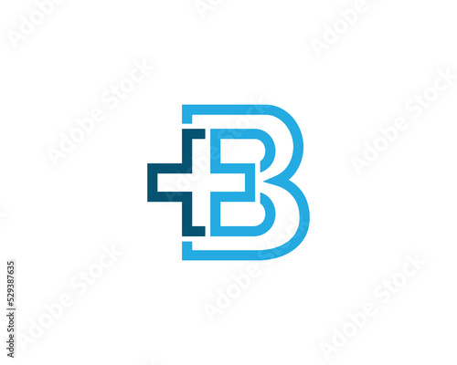 Letter B Cross Plus Logo Concept sign icon symbol Design. Medical, Health Care Logotype. Vector illustration template