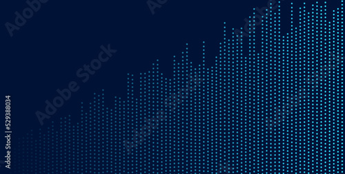 Abstract blue growing financial graph chart background. Vector dotted lines tech design
