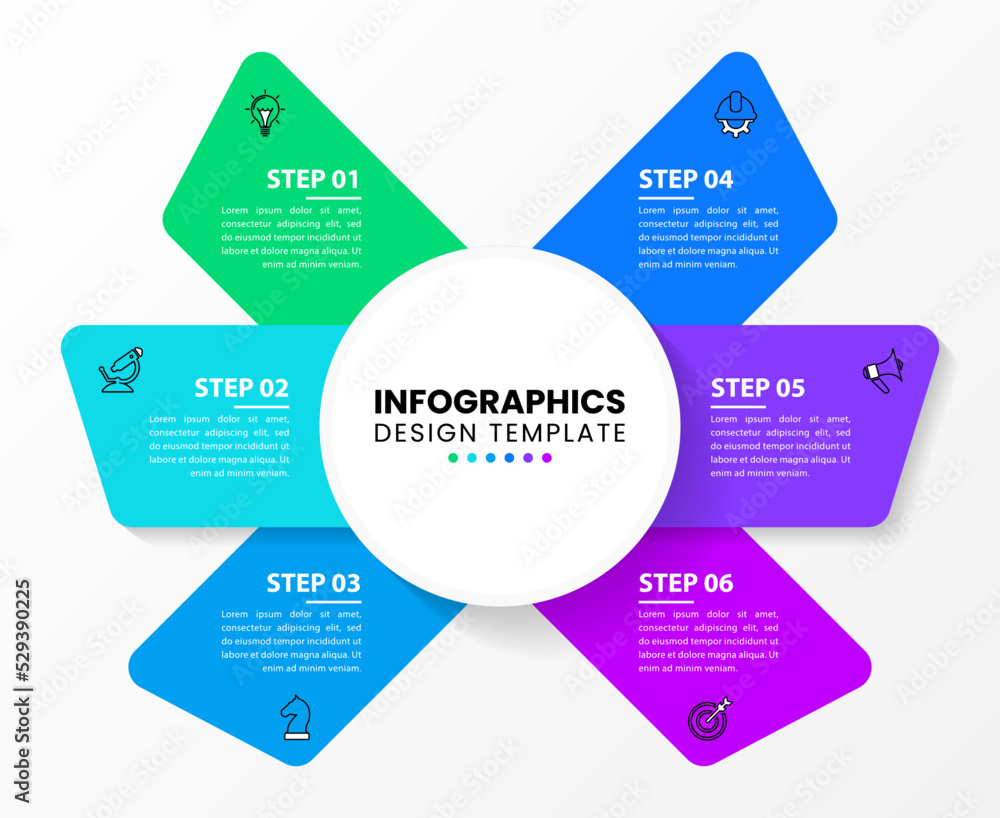Infographic template. Circle with 6 steps and text Infographic template. Circle with 6 steps and text