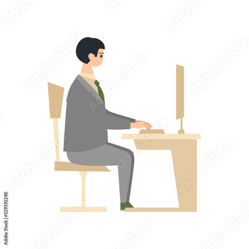 パソコン作業をするビジネスマンのイラスト