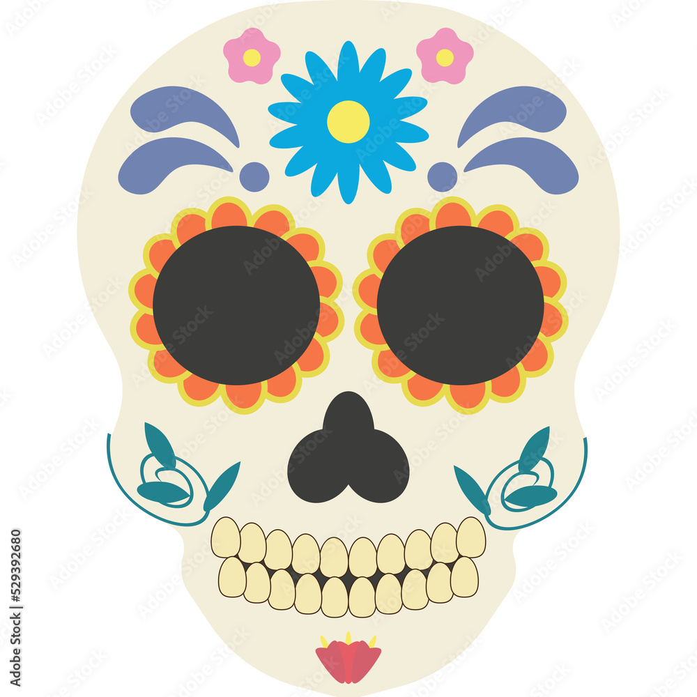 Retro poster with skull of days of the dead typical of Mexico