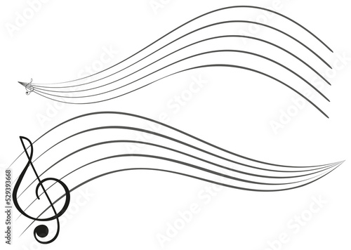 Set of hand drawn blank music staff and treble clef design on white background. Vector illustration element isolated for sound, song, presentation, banner, poster, audio, cover, card design and more.