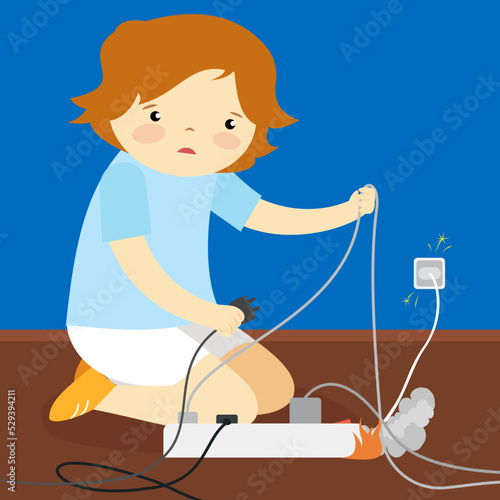boy holding burning wires