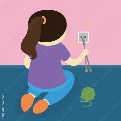 girl sticks knitting needles into the socket