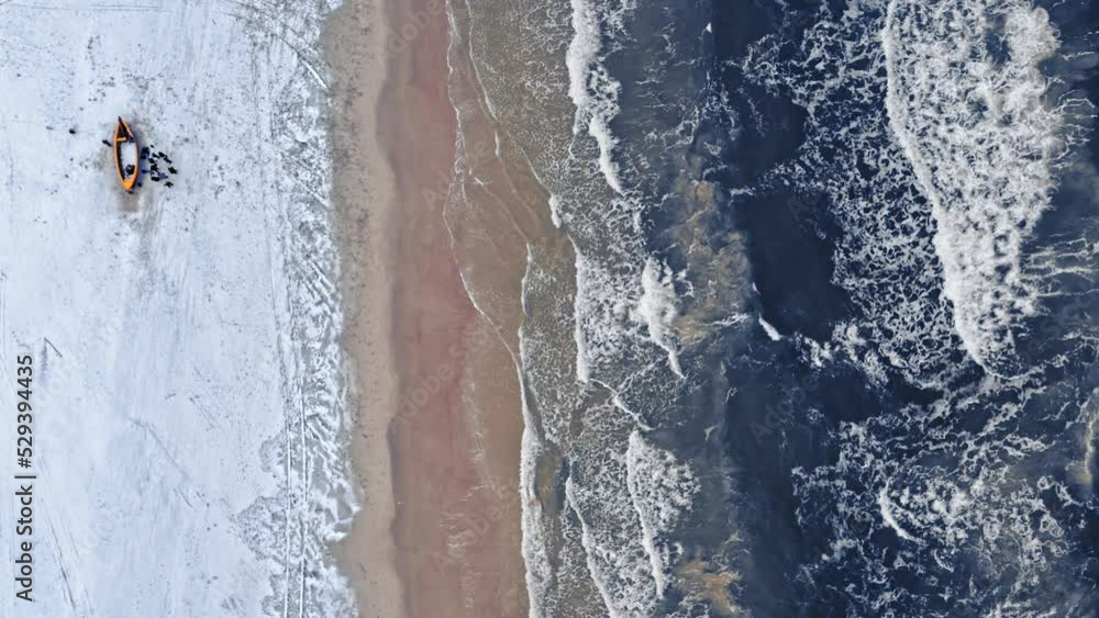 Top view of fishing boats at Baltic Sea in winter Top view of fishing boats at Baltic Sea in winter