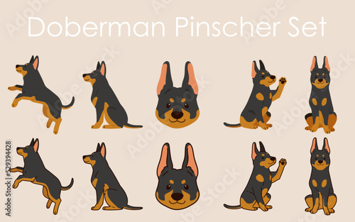 Fototapete Simple and adorable Doberman Pinscher illustrations set