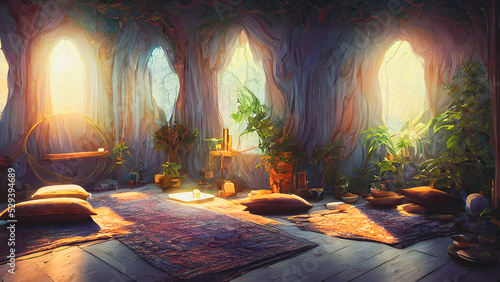 Artistic concept painting of a beautiful meditation interior  background illustration.