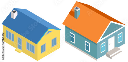 Country house, dacha, small cottage, one storeyed construction with windows and roof, building industry, compact holiday residence pleasant to live and relax. Family house suburban residence