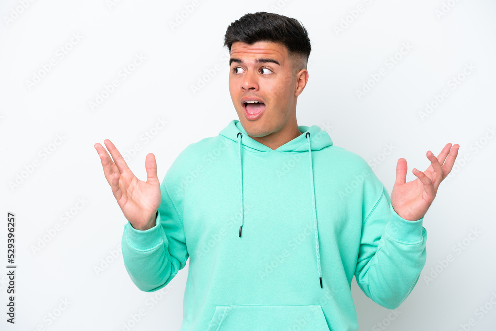 Young caucasian handsome man isolated on white background with surprise facial expression Young caucasian handsome man isolated on white background with surprise facial expression