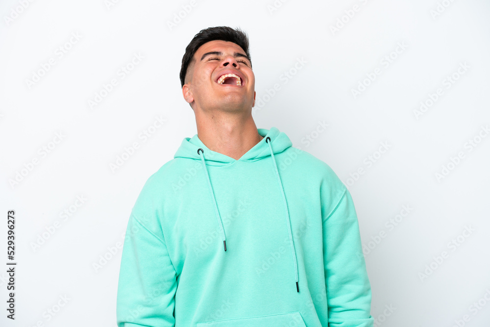 Young caucasian handsome man isolated on white background laughing Young caucasian handsome man isolated on white background laughing
