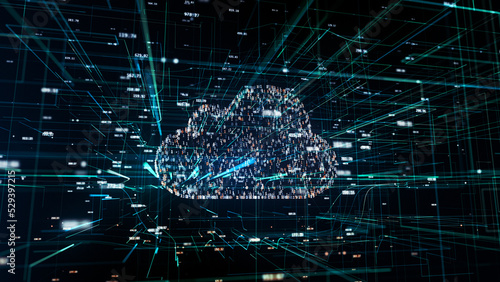 3D illustration, symbol of cloud technology in contemporary digital world